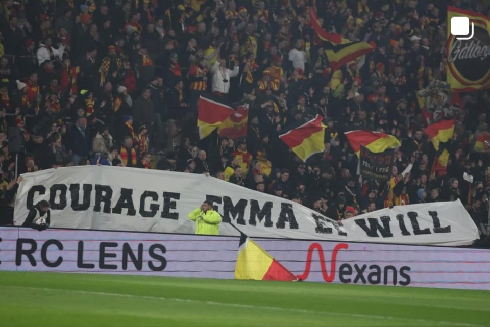 RC Lens fans hold up classy message to Sky Sports presenter battling brain infection in emotional moment