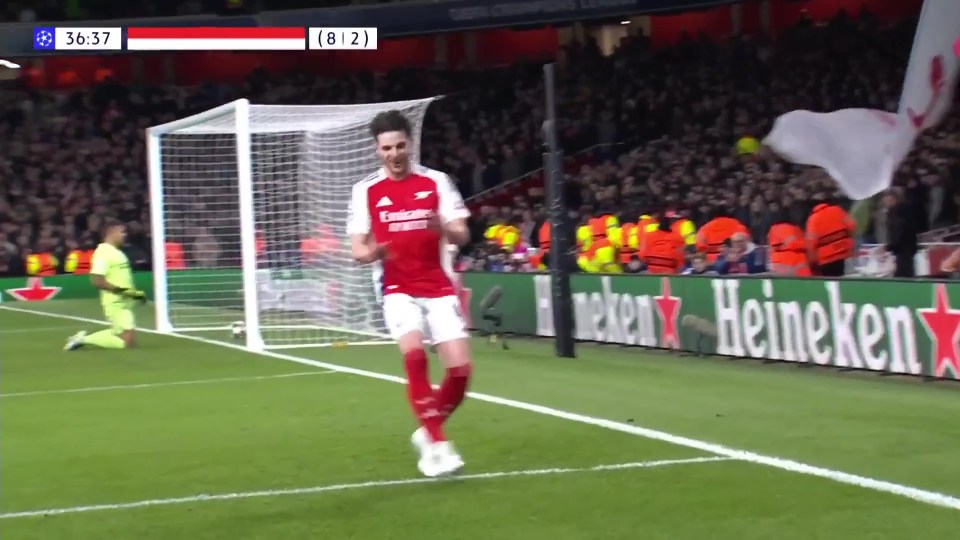 Declan Rice ‘cancels’ his celebration just seconds after scoring in Arsenal’s draw with PSV