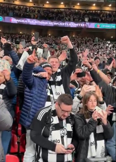 Premier League star, 22, seen celebrating Carabao Cup final triumph in the Newcastle end as fans say ‘give him a medal’