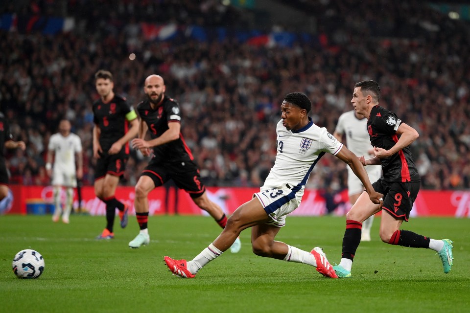 Emotional moment Myles Lewis-Skelly’s family are spotted going wild in Wembley crowd after his historic England goal