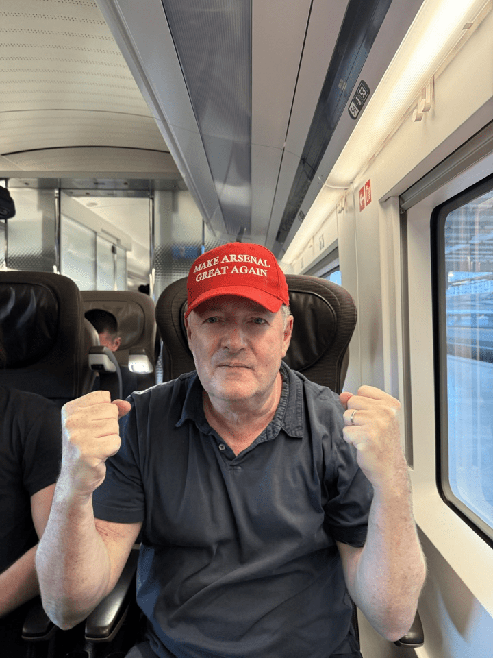 Piers Morgan wears ‘Make Arsenal Great Again’ hat as fans arrive in Paris for Champions League semi-final