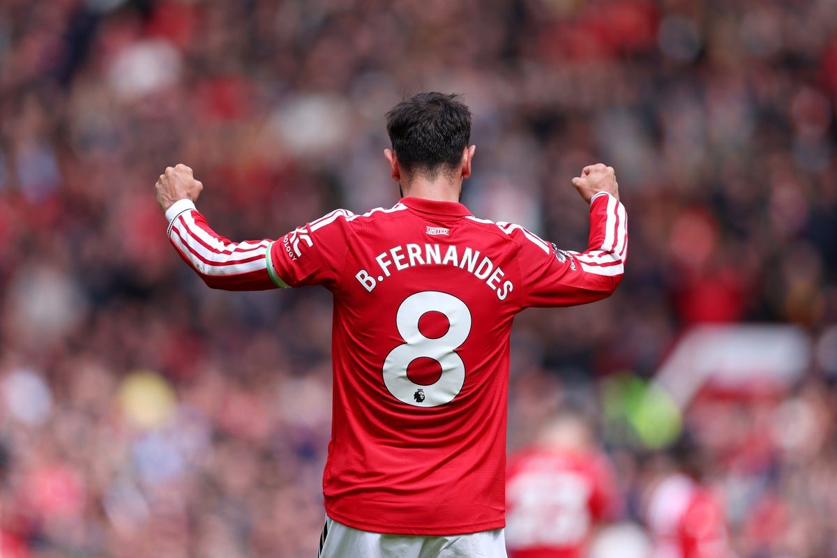 Bruno Fernandes reacts after equalling Premier League assists record