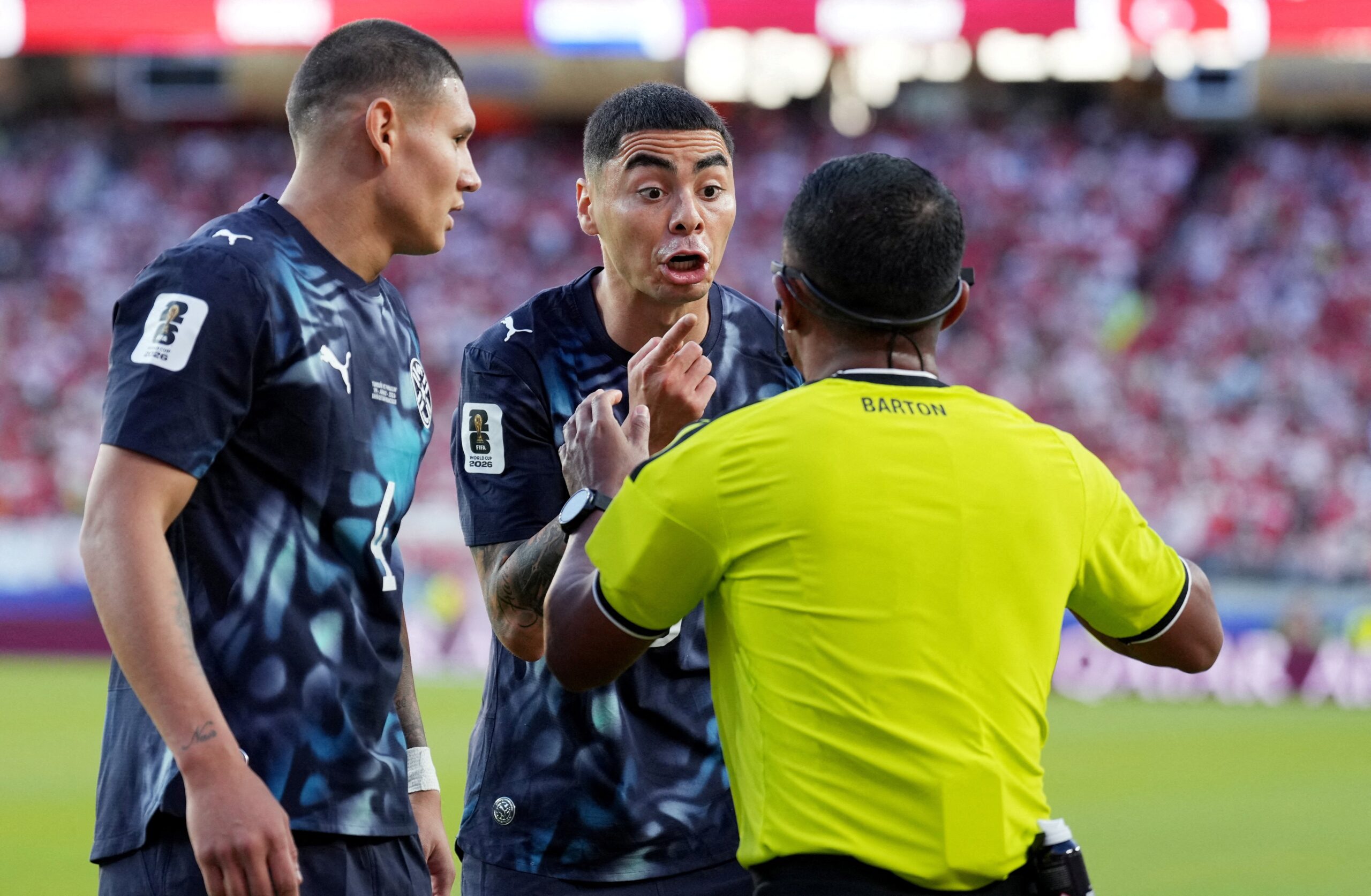 Miguel Almiron becomes first player sent off for covering mouth at World Cup