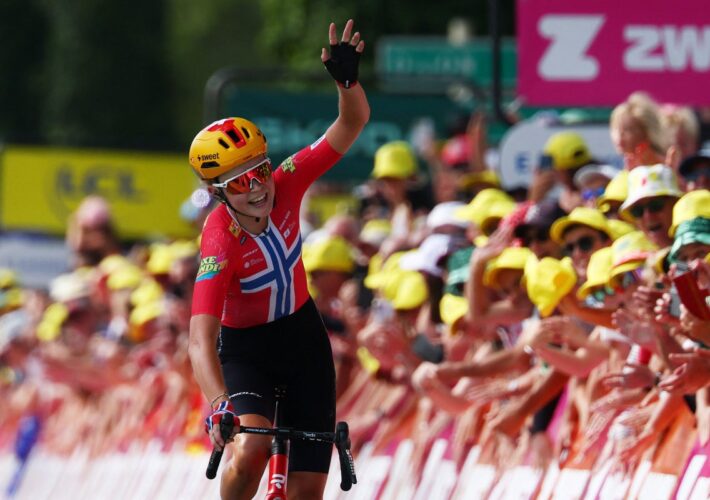 Sigrid Haugset wins Tour de France Femmes stage three and takes yellow jersey with stunning 88km solo ride