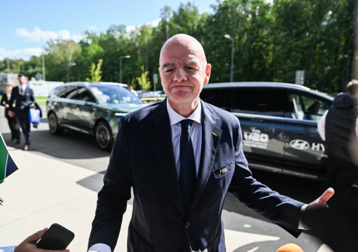 Gianni Infantino makes rare public appearance amid calls for him to quit Fifa